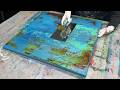 Abstract Acrylic Painting Using The Squeegee Technique An Underwater Landscape In Blue