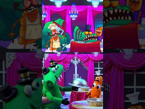 Stupidella AI Puppets Ep9 – "Facepalm Quest" Game - Dinosaur at the Restaurant