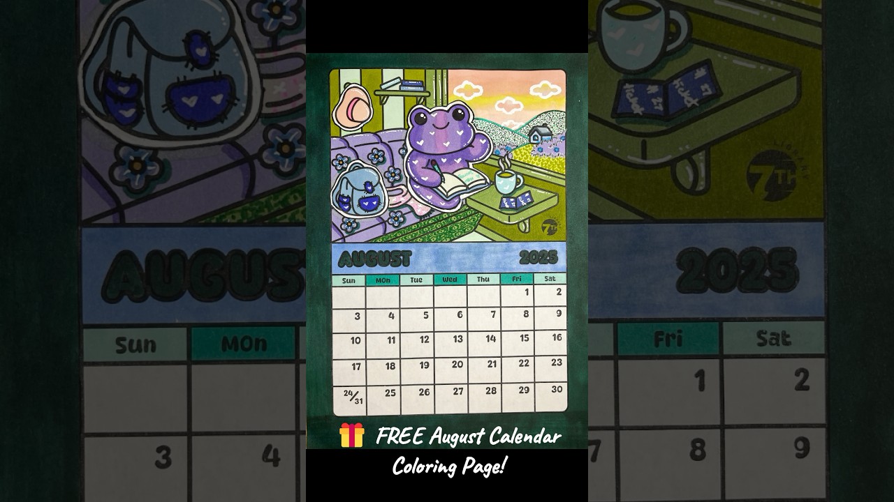 🐸 FREE August Calendar – Cozy Coloring Page Printable!