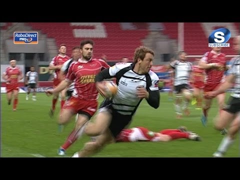 Great Giulio Toniolatti Try from Vunisa kick ahead - Scarlets v Zebre 12th April 2014