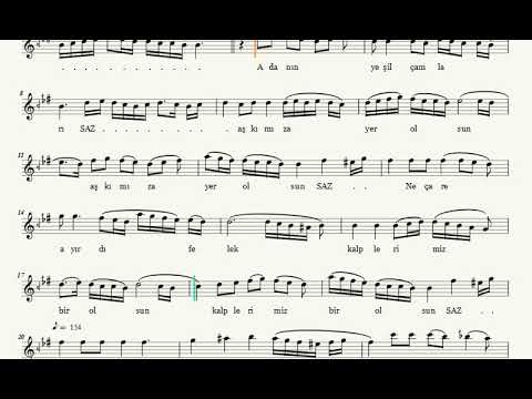 Adanın Yeşil Çamları - Nota Eşliğinde Karaoke (Ahenk: Kız Neyi - 4 Ses)