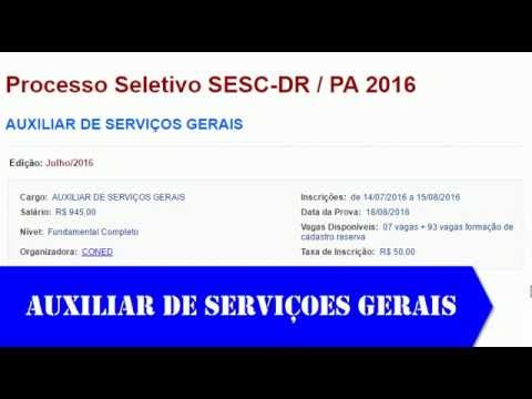 Edital Concurso SESC-DR/PA 2016 - Auxiliar de Serviços Gerais