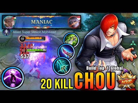 20 Kills + MANIAC!! Chou Best Build Exp Lane!! - Build Top 1 Global Chou ~ MLBB