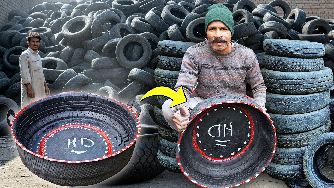 Amazing Recycling Process – Old Car & Bus Tyres to Handmade Water Tubs | From Waste to Survival