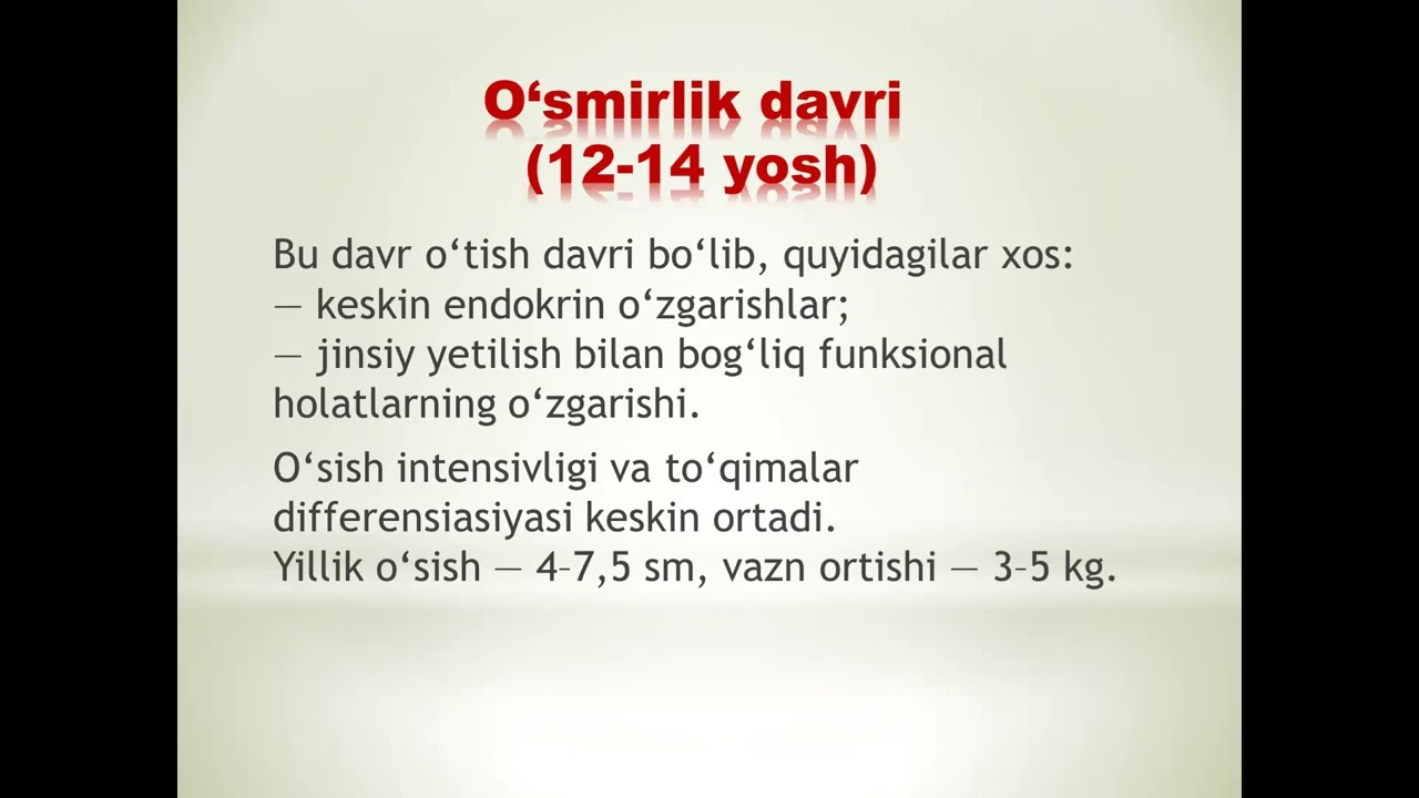 O'suvchi organizm o'sish va rivojlanishning asosiy qonuniyatlari