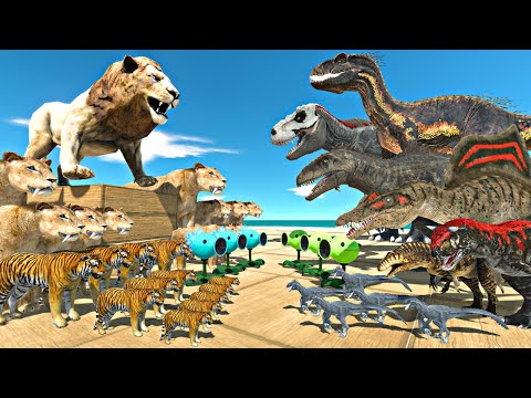 Dinosaurs Fights | Lion King Team vs Indoraptor Team - Animal Revolt Battle Simulator