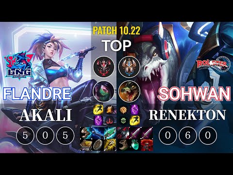 LNG Flandre Akali vs KT SoHwan Renekton Top - KR Patch 10.22