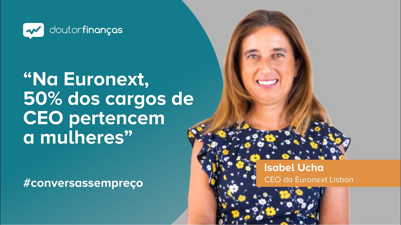 Imagem de um pc portátil onde se vê o programa Conversas sem Preço com a entrevista a Isabel Ucha, CEO da Euronext Lisbon