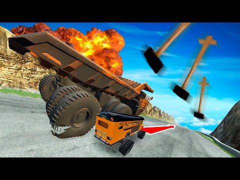MINING DUMP TRUCK VS OBSTACLE COURSE - BelAZ on descent without brakes - Beamng Drive
