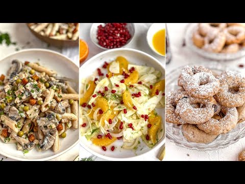 VEGAN DINNER 010: Creamy pasta Boscaiola | Easy fennel and orange salad | Red wine cookies
