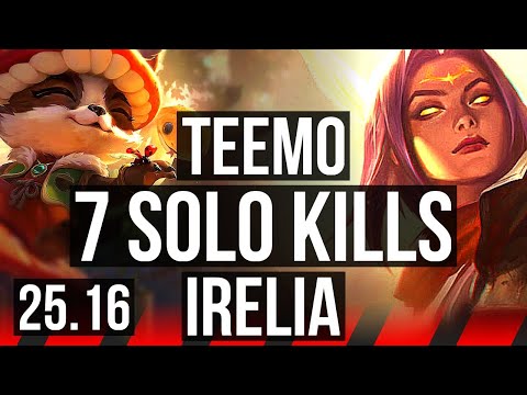 TEEMO vs IRELIA (TOP) | 11/1/2, 7 solo kills, Legendary | KR Grandmaster | 25.16