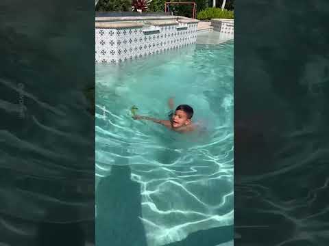 Son Catches A Lizard In The Pool 🦎