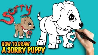 How to draw a Cute Puppy Saying Sorry - Easy step-by-step drawing tutorial