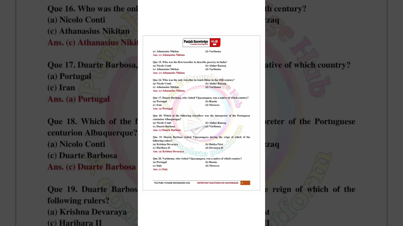 Important Questions on Vijayanagar Empire| History of India| Ancient History