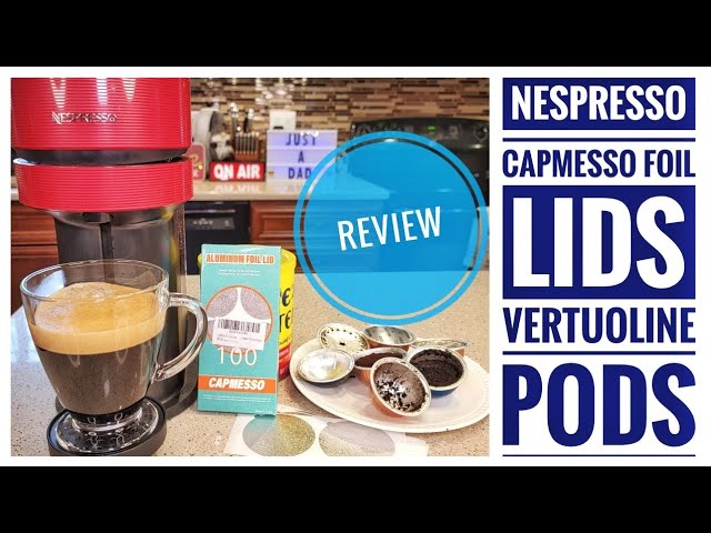 Vídeo relacionado con Tapas de papel de aluminio CAPMESSO para reutilizar las cápsulas de café Vertuoline, compatibles con la máquina Nespresso VertuoLine de 64 mm (100 / paquete) (200)