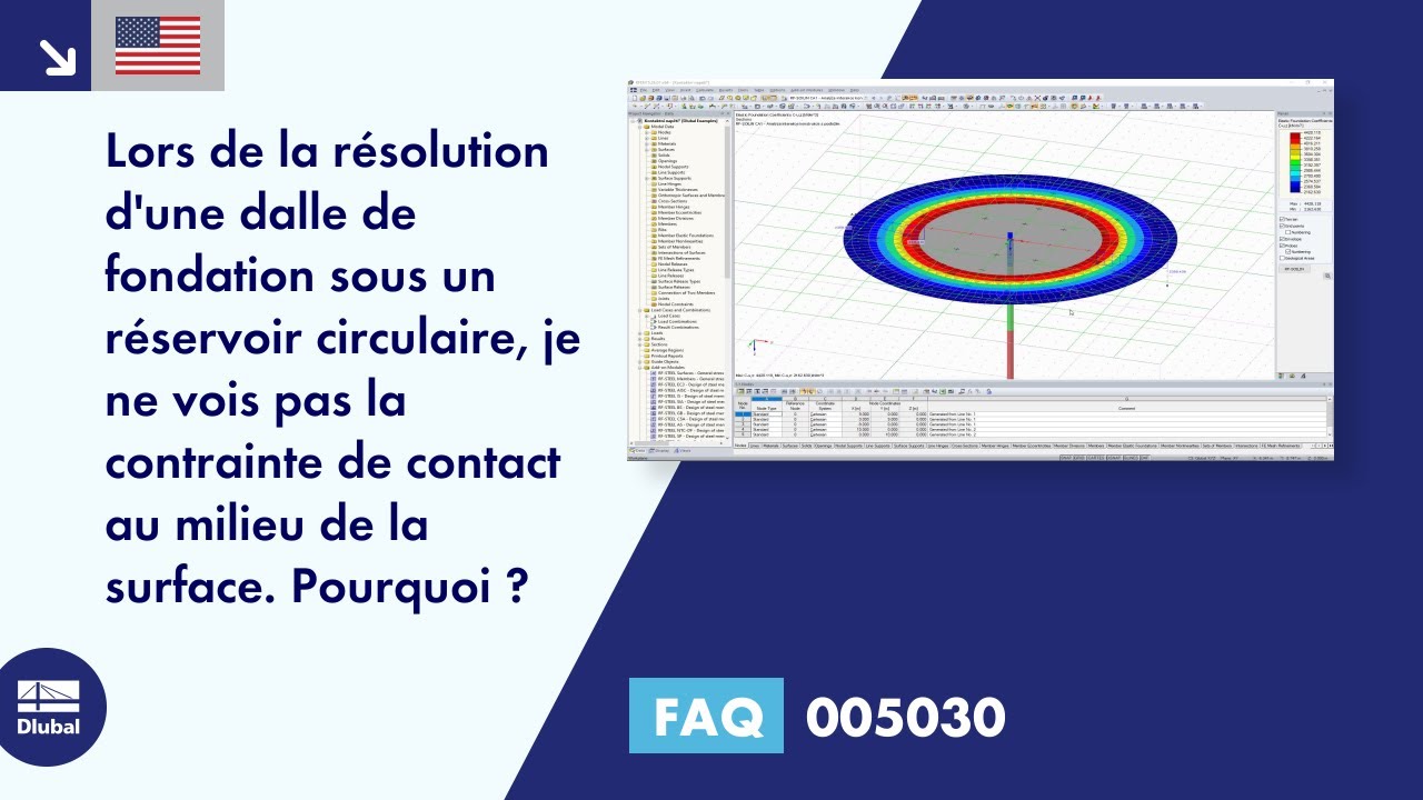[FR] FAQ 005030 | Lors de la conception d&#39;une dalle de fondation sous un réservoir circulaire, la contrainte de contact au centre ...