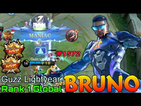 MANIAC Bruno Double MVP Gameplay - Top 1 Global Bruno by Guzz Lightyear - Mobile Legends