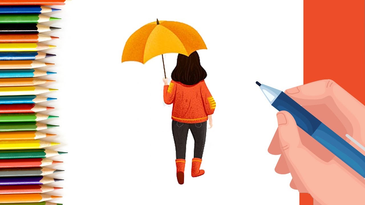 Lets draw a girl with an umbrella in rain #shorts