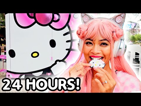 SUGARSTAR EATS HELLO KITTY FOOD FOR 24 HOURS PT 2! #sanrio #hellokitty #food #challenge