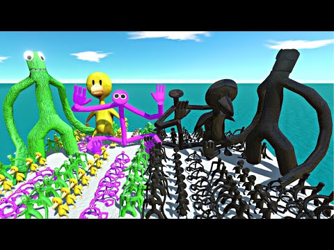 Rainbow Friends Green + Yellow + Purple vs Shadow Itself - Animal Revolt Battle Simulator