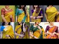Yellow Colour Silk Sarees With Contrast Blouse Designs Yellow Colour Saree Blouse Design Ideas ️