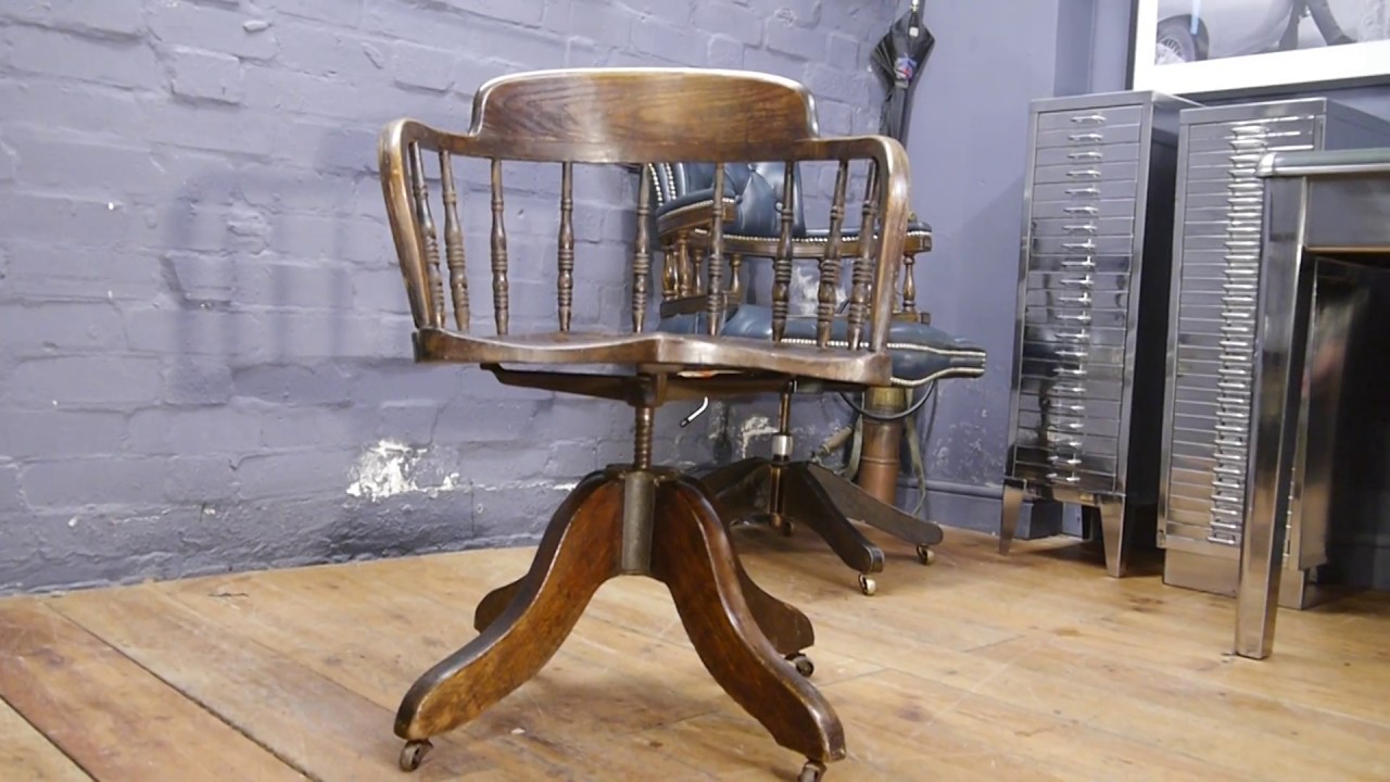Antique Oak Captains Swivel Desk Chair