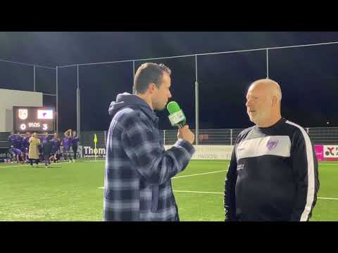 Een gelukkige coach Luc Reumers van KVV Zepperen-Brustem na de overwinning tegen KVK Wellen