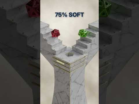 0% vs 100% Softness: Green and Red Jelly Shapes x Marble Staircase