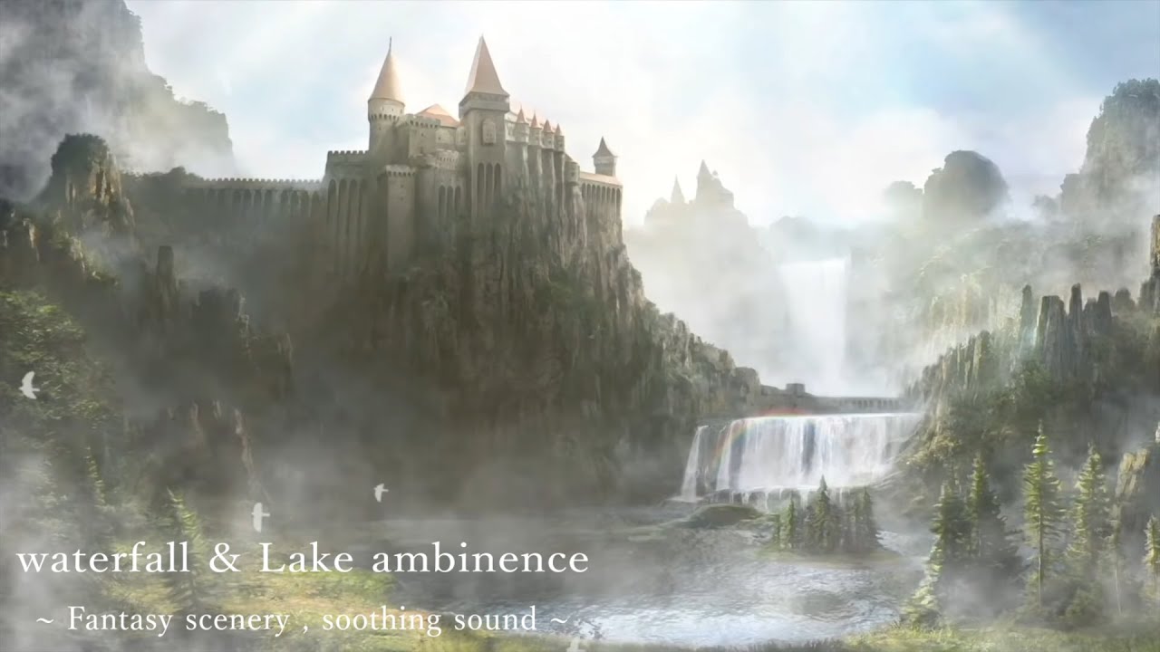 [環境音/ASMR]滝と湖の優しい水の音。/8時間/ファンタジー系環境音/鳥の囀り、朝の音、滝の音