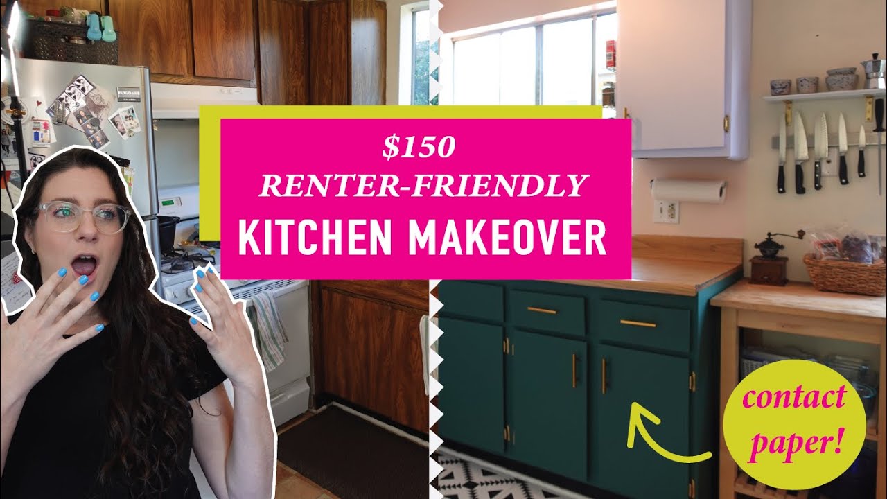 AMAZING RENTER-FRIENDLY KITCHEN MAKEOVER ON A BUDGET ($150) | EASY DIY W/ CONTACT PAPER CABINETS