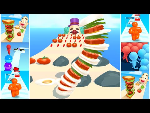 Sandwich Runner, Tall Man Run, Stack Rider, Count Masters All Level Gameplay Android,iOS