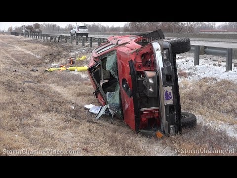 Winter storm hits Saline County, KS Ice Covered Roads And Wrecks - 12/15/2019
