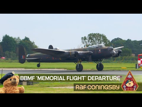 BATTLE OF BRITAIN MEMORIAL FLIGHT (BBMF) DEPARTURE RAF CONINGSBY • LANCASTER, SPITFIRE & HURRICANE