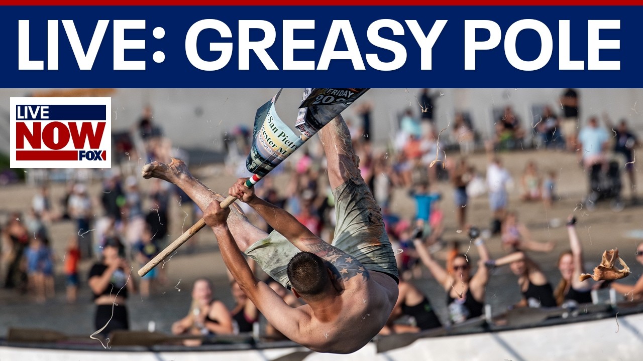 LIVE SOON: St. Peter's Greasy Pole competition in Gloucester, Massachusetts