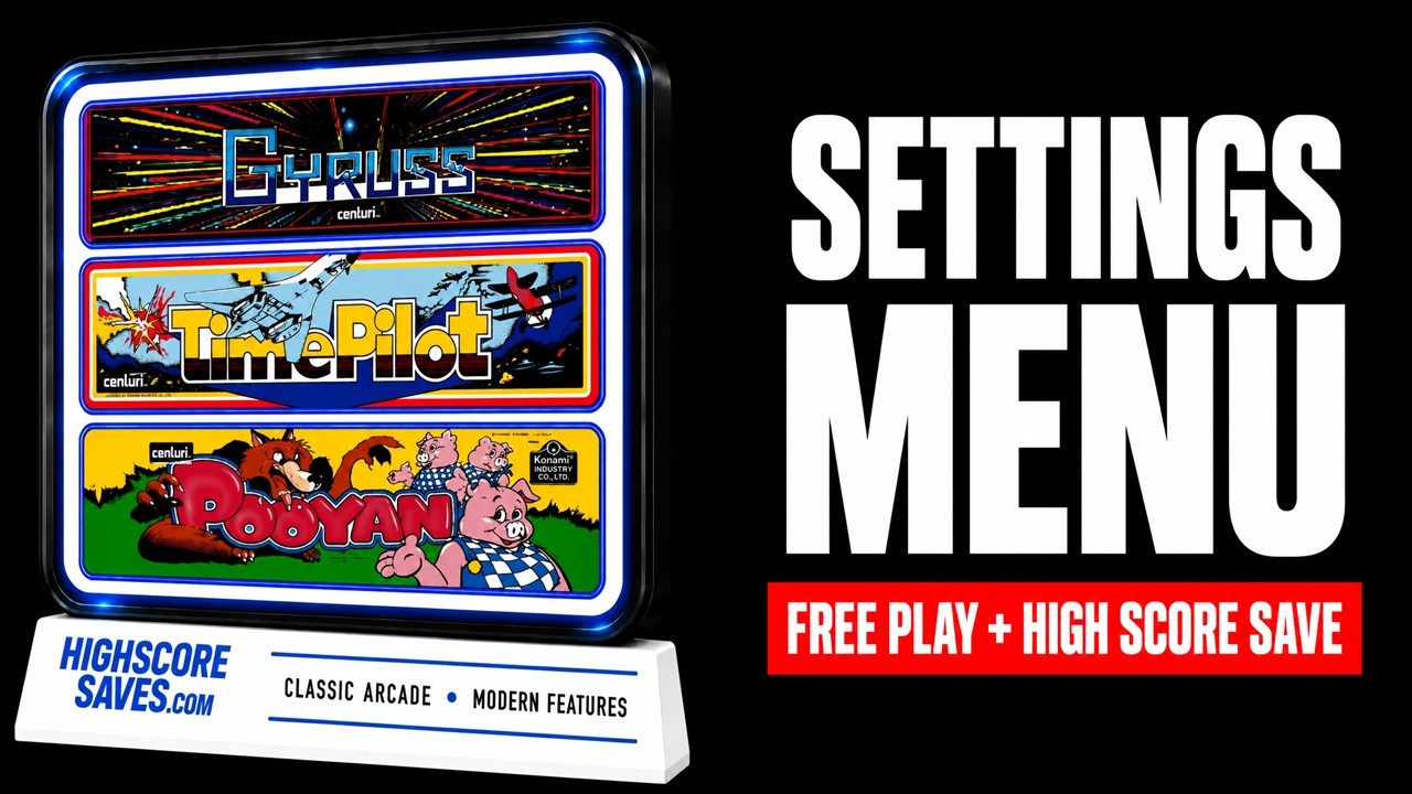 Gyruss Multigame Free Play and High Score Save Kit settings menu video preview