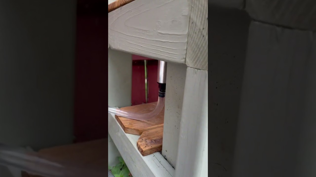 Pump faucet for the kid’s backyard mud kitchen. Easy DIY.