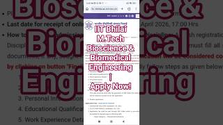 IIT Bhilai MTech 2026 🔥 Bioscience & Biomedical | Biotech Students Eligible! Don't Miss!