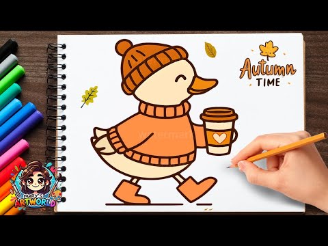 Cute Coffee Duck Drawing | Simple Autumn Art