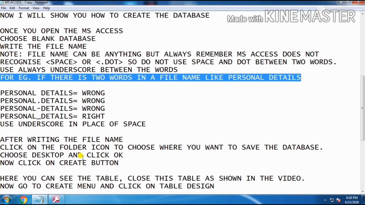 Chapter 7: DBMS practical part 1