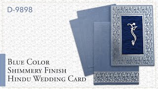 D-9898, Blue Color, Shimmery Finish Paper, Hindu Cards, Hindu Wedding Invitations