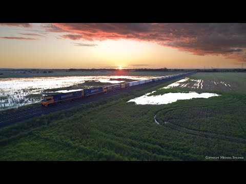 Pacific National 6PM6 Container Train Passes Flooded Farmland At Sunset (7/11/2022) - PoathTV
