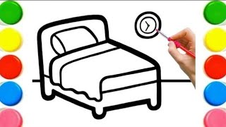 How To Draw cute Bed Drawing, Painting & Coloring For Kids and Toddlers_ Child Art 🐋🌈