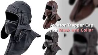 Genuine Leather Aviator Trapper Cap with Mask and Collar