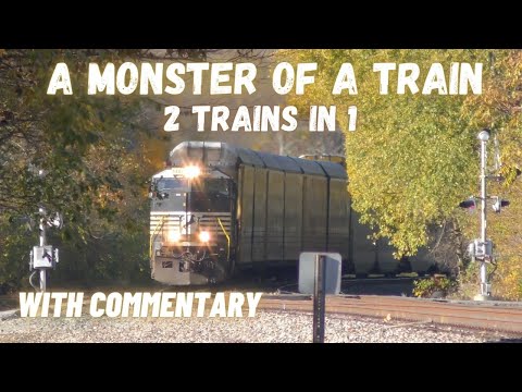 A monster of a train pulls into town for a crew change "DPU" running hard  "2 trains in 1"