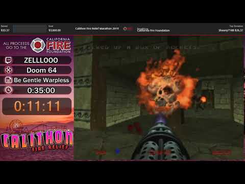 DOOM 64 ('Be Gentle' Warpless) by ZELLLOOO in 33:10 - Calithon Fire Relief 2019