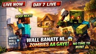 White Wall Build Aur Zombie Attack 😨 | Day 7 Minecraft LIVE #phyno