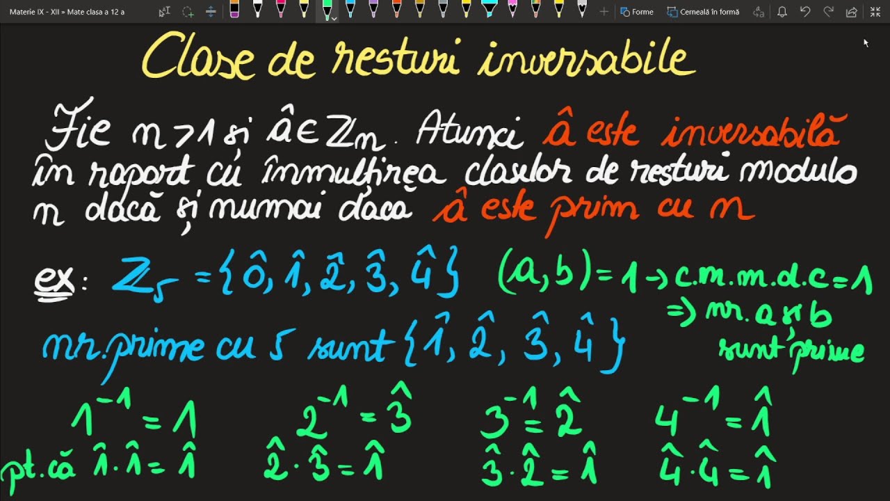 Clase de resturi modulo n clasa 12 bac elemente inversabile in zn exercitii rezolvate matematica