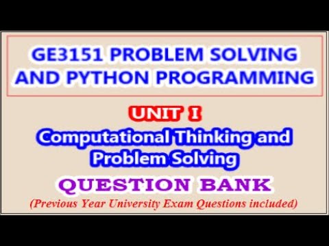 Ge3151problem Solving And Python Programming Unit I Computational Thinking