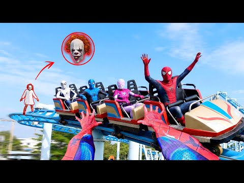 6 SPIDER-MAN Bros Meet PENNYWISE in in an Abandoned Amusement Park ( Action POV )