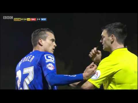 Salford City vs Notts County - fan throws hot drink at player